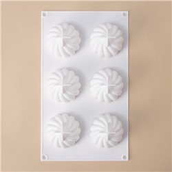 Форма для муссовых десертов и выпечки KONFINETTA «Взбитые сливки», 29×17×5 см, 6 ячеек (d=6.5 см), силикон, белая