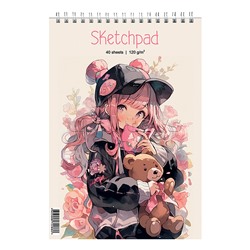 Скетчпад. плотность бумаги 120 г/м2   40л А5 "Девочка с мишкой"
