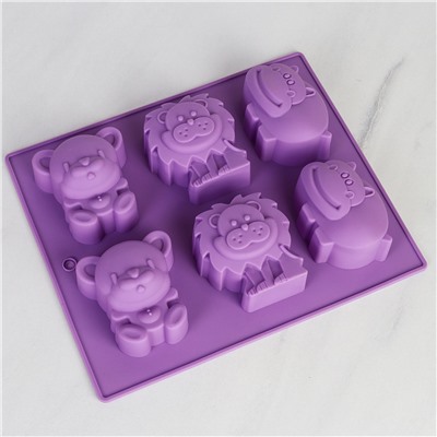 Форма для выпечки 6 ячеек силиконовая Зверята / HL-108 /уп 200/ 0,13/ 23.5*20*4