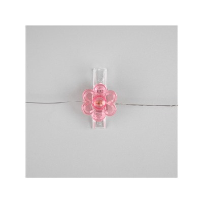 Гирлянда «Нить» 2 м роса с насадками «Прищепки-цветы», IP20, серебристая нить, 20 LED, батарейки ААх2 (нет в комплекте), свечение тёплое белое