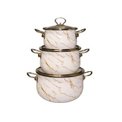Набор кастрюль 6пр. эмаль (2,2л, 4л, 6,5л), индукция, цвет: кремовый мрамор, R-224650