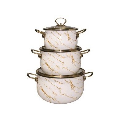 Набор кастрюль 6пр. эмаль (2,2л, 4л, 6,5л), индукция, цвет: кремовый мрамор, R-224650