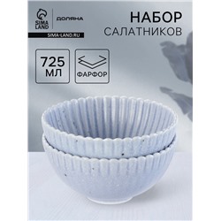 Салатники Доляна «Коралл», d=16.1 см, набор 2 шт., фарфор, голубые