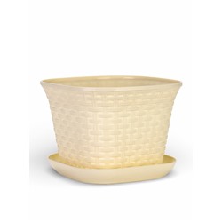 Кашпо для цветов «Ротанг», 6.9 л, 25.6×25.6×18.8 см, пластиковое, с поддоном, бежевое