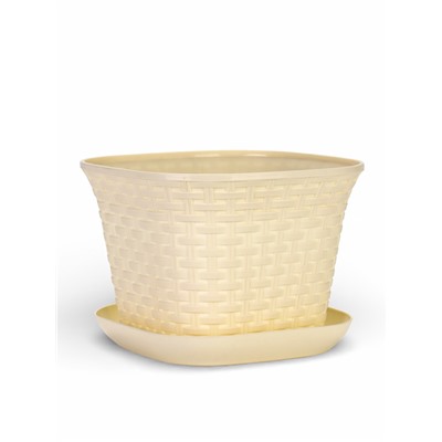 Кашпо для цветов «Ротанг», 6.9 л, 25.6×25.6×18.8 см, пластиковое, с поддоном, бежевое