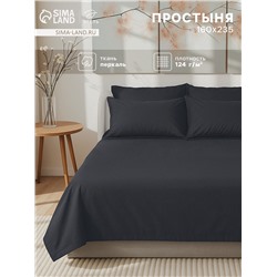 Простыня 1.5-спальная «Этель» Carbon, 160×235 см, хлопок 100%, перкаль (300 нитей)