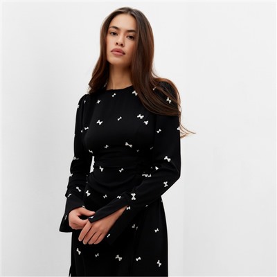 Платье с завязками на талии миди женское MIST Flower, размер 42, чёрное