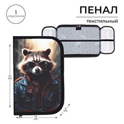 Пенал школьный, 1 секция, 13×21×4 см «Енот»