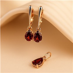 Комплект ювелирной бижутерии коллекция "Дубай" серьги и кулон, покрытие позолота, вставка: фианиты, цвет: красный, арт.314.971