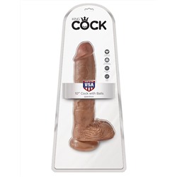 Фаллоимитатор-мулат с мошонкой 10  Cock with Balls на присоске - 25,4 см.