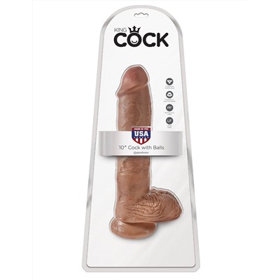 Фаллоимитатор-мулат с мошонкой 10  Cock with Balls на присоске - 25,4 см.