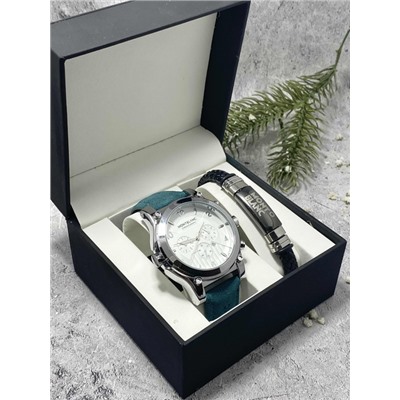 Подарочный набор для мужчины часы и браслет + коробка #22862671