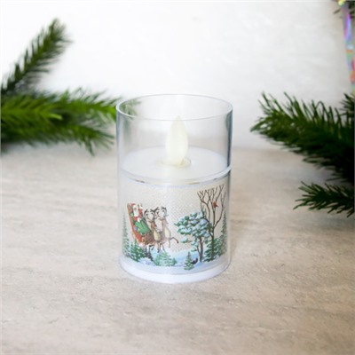 Свеча светодиодная подвижный фитиль в подсвечнике 6х8 см / VFR-109 /уп 12/480/Новогодняя