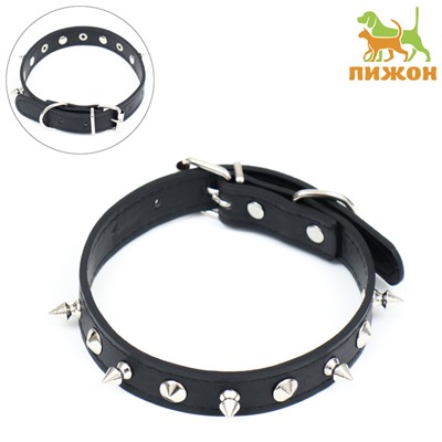 Ошейник «Лион» с шипами, 45×2 см, ОШ 34-40 см, искусственная кожа, чёрный