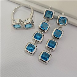 Комплект ювелирной бижутерии серьги и кольцо 17 р, покрытие посеребрение, вставка: фианиты, цвет: голубой, арт.313.269-17