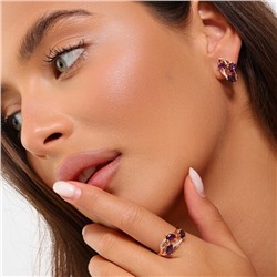 Комплект ювелирной бижутерии коллекция "Дубай" серьги и кольцо 17 р, покрытие позолота, вставка: фианиты, цвет: фиолетовый, арт.215.518-17