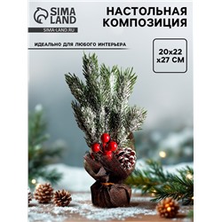 Композиция «Новогодние веточки с шишками», 20×22×27 см