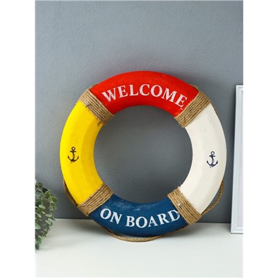 УЦЕНКА Декор настенный, панно спасательный круг с бечевкой Welcome on board, якоря, 7×50×50 см, разноцветный