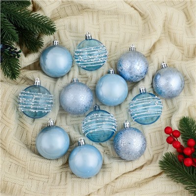 Ёлочные игрушки «Сказочные узоры», шары новогодние, d=6 см, набор 12 шт., орбита, голубой
