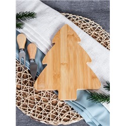 Поднос для нарезки и подачи сыра Новогодняя 20x25x1,5 см Ёлка / KF-S12 /уп 48/ нож и вилка