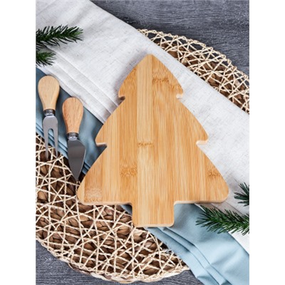 Поднос для нарезки и подачи сыра Новогодняя 20x25x1,5 см Ёлка / KF-S12 /уп 48/ нож и вилка