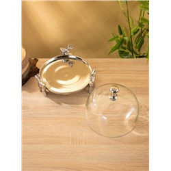 Тортовница со стеклянной крышкой «Олени», 23×23×20 см, алюминий