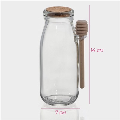 Ёмкость для мёда и варенья Доляна «Парфе», 250 мл, 7×14 см, с деревянной ложкой, стекло, прозрачная, МИКС вида