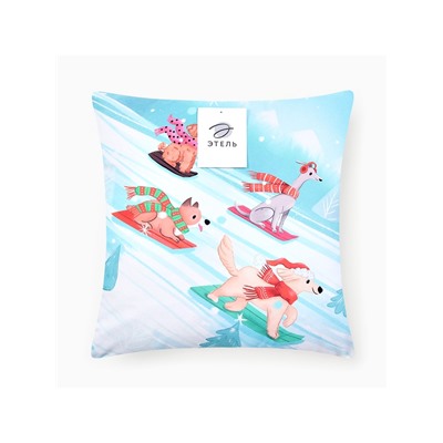 Наволочка декоративная новогодняя «Этель. Snowboarding dogs» 40×40 см, велюр