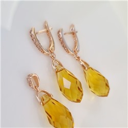 Комплект ювелирной бижутерии коллекция "Дубай" серьги и кулон, покрытие позолота, вставка: искусственный кристалл под Сваровски, цвет: желтый, арт.314.824
