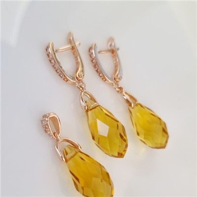 Комплект ювелирной бижутерии коллекция "Дубай" серьги и кулон, покрытие позолота, вставка: искусственный кристалл под Сваровски, цвет: желтый, арт.314.824