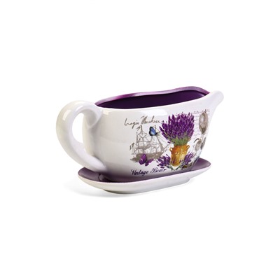 Горшок для цветов в форме кувшина «Агнес: лаванда» керамический, с поддоном, 1.1 л, 25×11×11 см, бело-фиолетовый