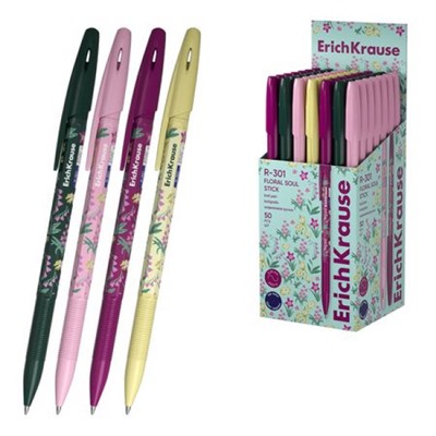 Ручка шариковая 0.7мм R-301 Stick Floral Soul синяя 63077 ErichKrause