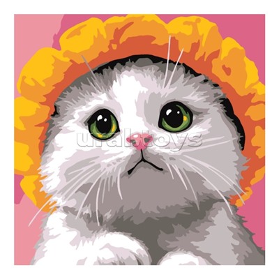 Картина по номерам для малышей на картоне 20х20 "Котик в шляпе"