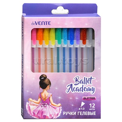 Набор ручек гелевых "Ballet Academy" 12 цветов с блестками, d=1 мм, прозрачно-матовый корпус, сменный стержень, в картонной коробке