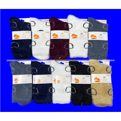 3 ПАРЫ - Ecosocks носки женские ангора НОРКА СЕРДЦЕ высокие арт. 6621