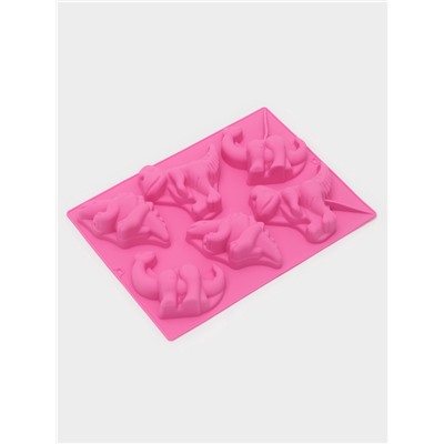 Форма для выпечки Доляна «Животные.Динозавры», силикон, 29×21 см, 6 ячеек (10.4×7.2 см), розовая