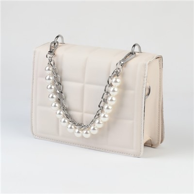 Цепочка для сумки, с жемчугом, d=13±1 мм, 2.3×16×11.5 мм, 29±1 см, цвет серебряный