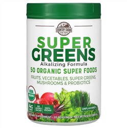 Country Farms, Super Greens, формула с подщелачивающими травами, с нейтральным вкусом, 300 г (10,6 унции)