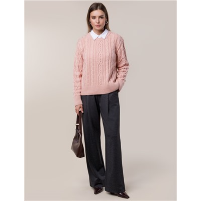 Свитер фактурной вязки с узором косы