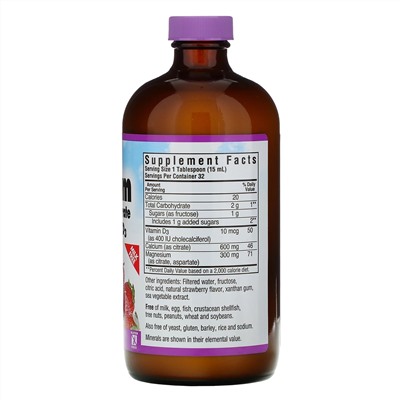 Bluebonnet Nutrition, Жидкий кальций, цитрат магния и витамин D3, с натуральным клубничным ароматизатором, 16 жидких унций (472 мл)