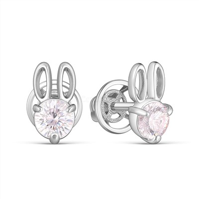 Серьги-пусеты из серебра с фианитами родированные - Зайцы 925 пробы С-4009рс2D71