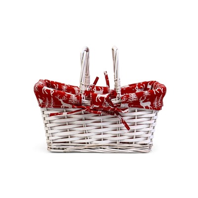 Корзина плетёная для хранения «Новогодняя», 37×28×18 см, ручка h=13 см, белая