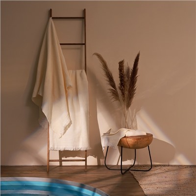 Полотенце вафельное SL HOME: Boho «Айвори» 100×180 см, хлопок 100%, бежевое