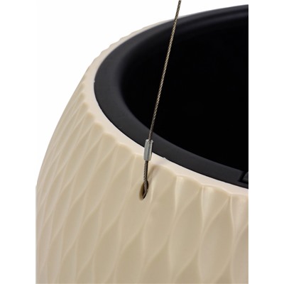 Кашпо для цветов «Жемчужина», 7 л, d=36 см, h=22 см, пластик, со вставкой, подвесное, бежевое