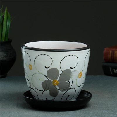 Горшок для цветов «Фиалка», 1 л, d=15 см, h=13 см, керамический, с поддоном