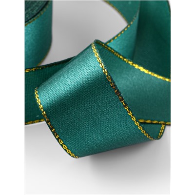 Лента атласная, с золотым люрексом, 25 мм, 23±1 м, тёмно-зелёная №70