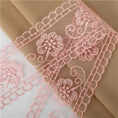 Кружево на сетке «Цветы», 50 мм, 11±1 м, нежно-розовое