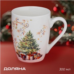 Новогодняя кружка для чая Доляна «Волшебное дерево», 300 мл, фарфор, цвет белый