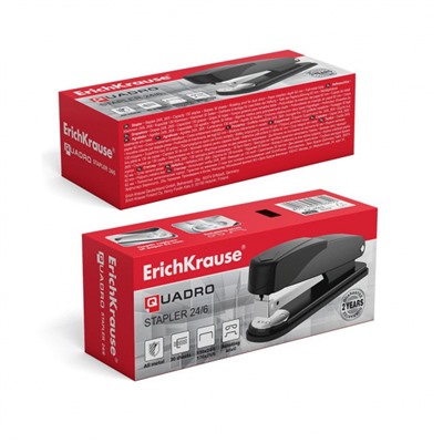 Степлер 24/6 на 25 листов черный металлический 4662 Quadro ErichKrause