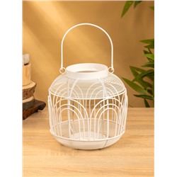 Подсвечник фонарь со стеклянной колбой, 19×19×19.5 см, d=8.5 см, металл, белый